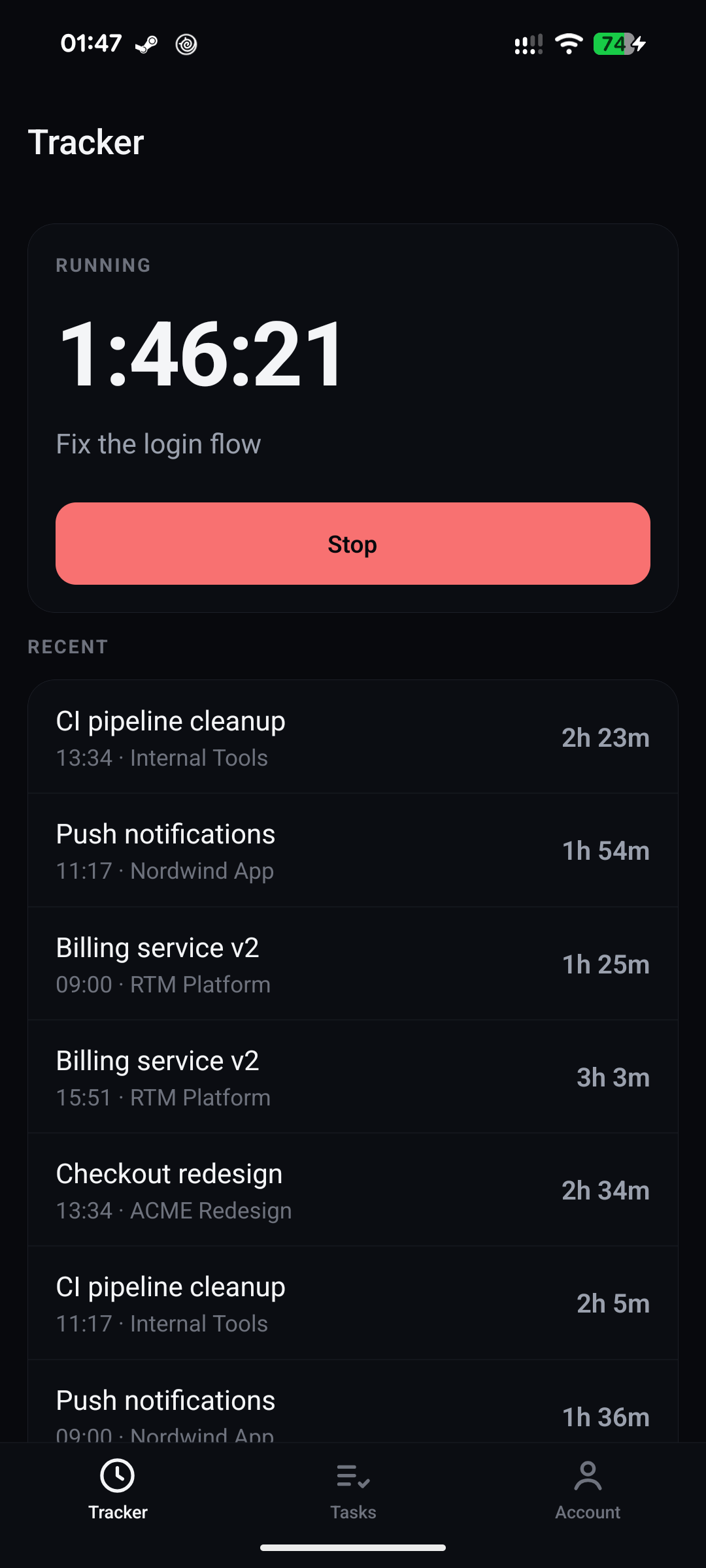 The tracker with a running timer on a phone