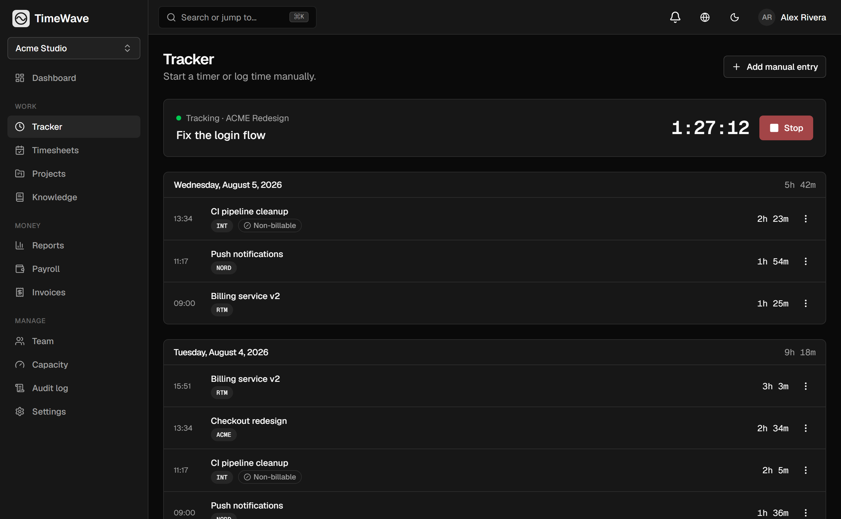 Tracker with a running timer